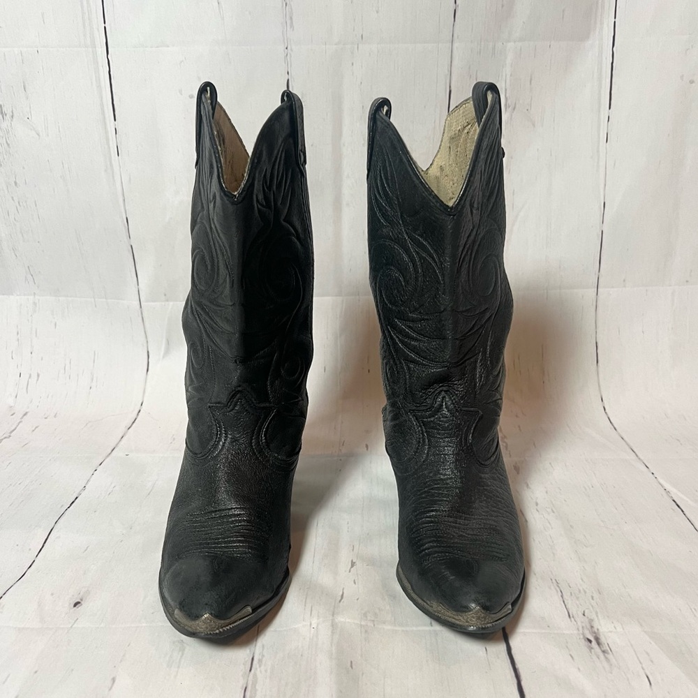 Vintage soft black leather with silver tips western cowboy boots - Picture 3 of 15